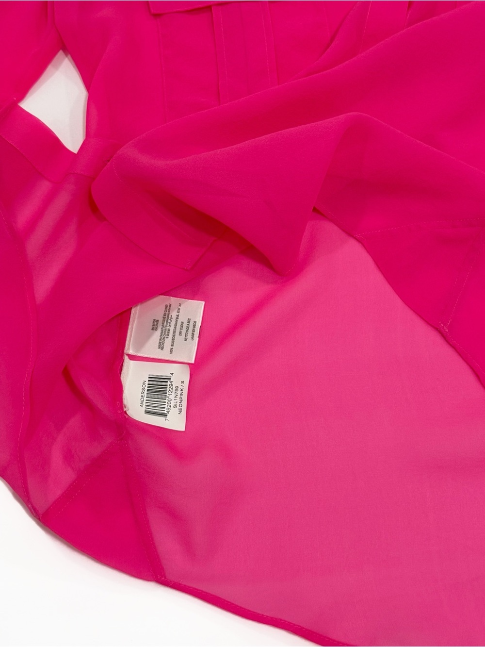 BCBGMaxAzria Y2K VTG Hot Neon Pink Sheer Button-Front Blouse with pockets | S - Picture 5 of 6